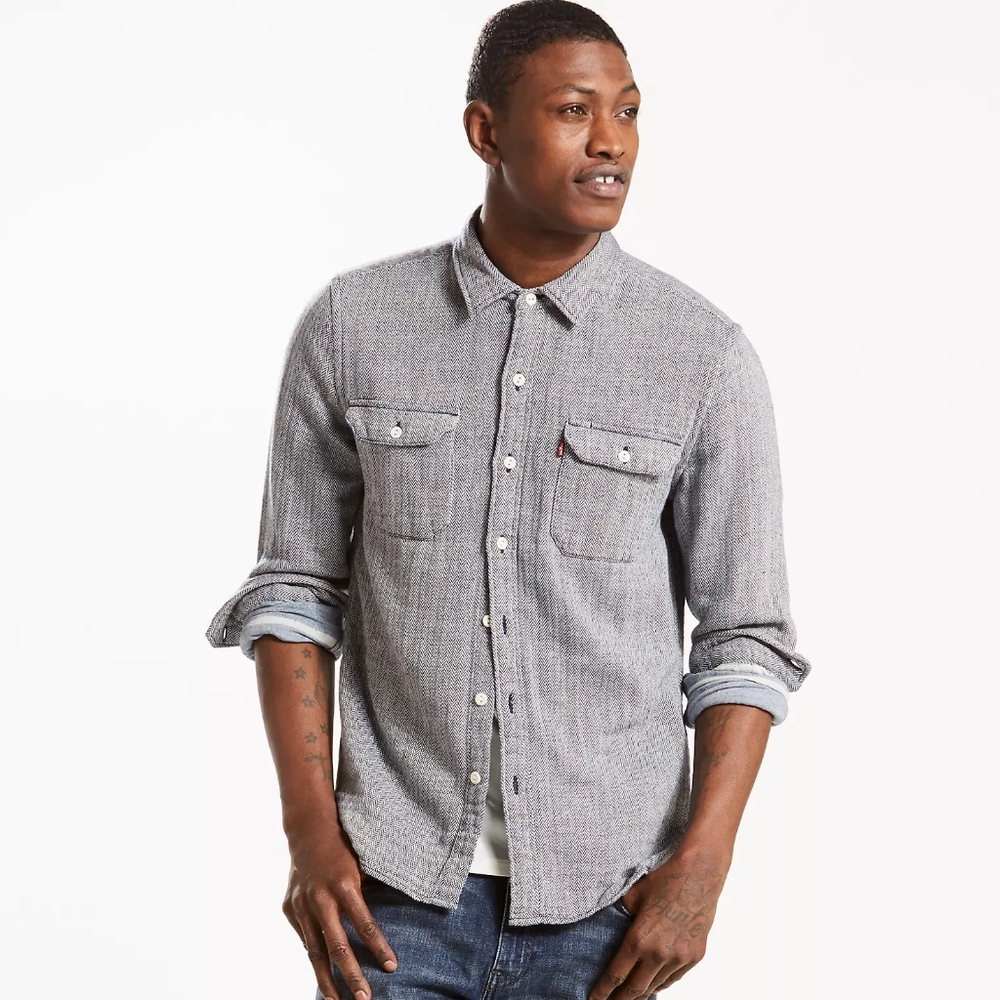 3 for $30 Levi's Jackson Worker Grey Herringbone Button Up Long Sleeve Shirt